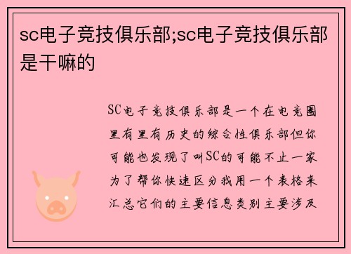 sc电子竞技俱乐部;sc电子竞技俱乐部是干嘛的