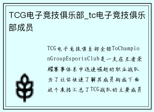 TCG电子竞技俱乐部_tc电子竞技俱乐部成员